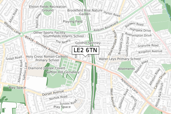 LE2 6TN map - small scale - OS Open Zoomstack (Ordnance Survey)