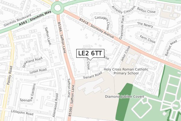 LE2 6TT map - large scale - OS Open Zoomstack (Ordnance Survey)