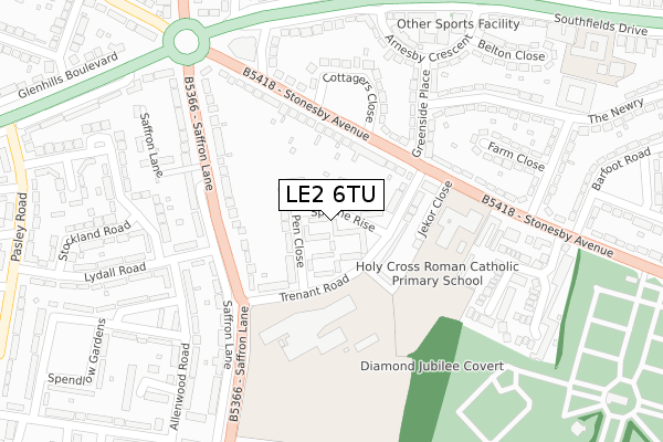 LE2 6TU map - large scale - OS Open Zoomstack (Ordnance Survey)