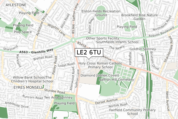 LE2 6TU map - small scale - OS Open Zoomstack (Ordnance Survey)