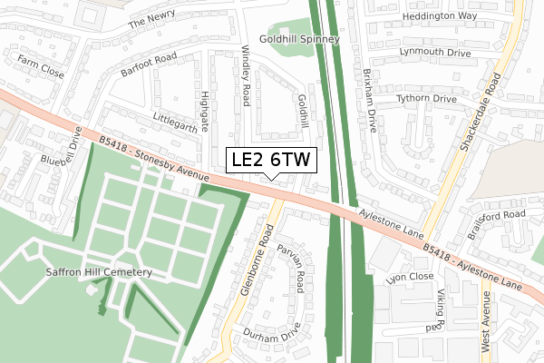 LE2 6TW map - large scale - OS Open Zoomstack (Ordnance Survey)