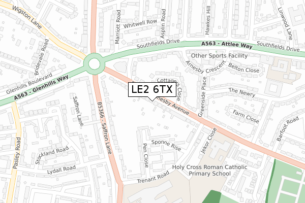 LE2 6TX map - large scale - OS Open Zoomstack (Ordnance Survey)