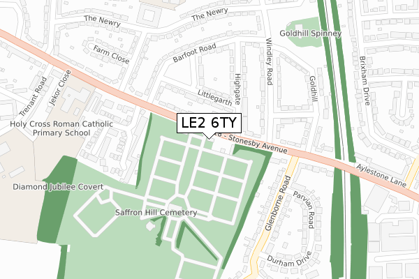 LE2 6TY map - large scale - OS Open Zoomstack (Ordnance Survey)