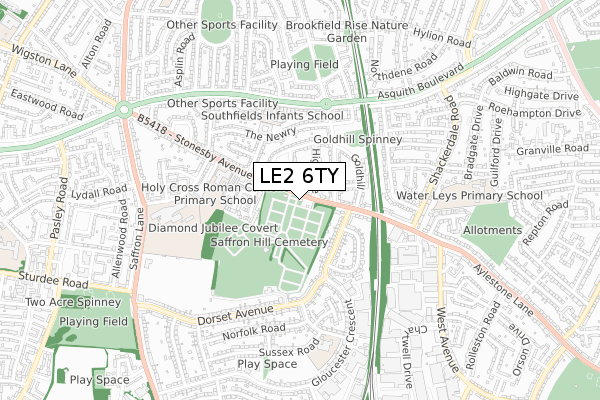 LE2 6TY map - small scale - OS Open Zoomstack (Ordnance Survey)
