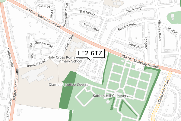 LE2 6TZ map - large scale - OS Open Zoomstack (Ordnance Survey)