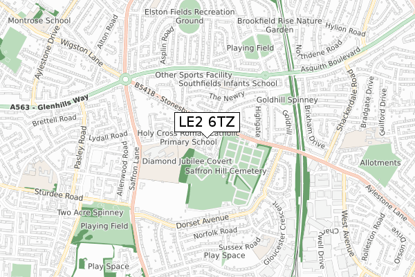 LE2 6TZ map - small scale - OS Open Zoomstack (Ordnance Survey)