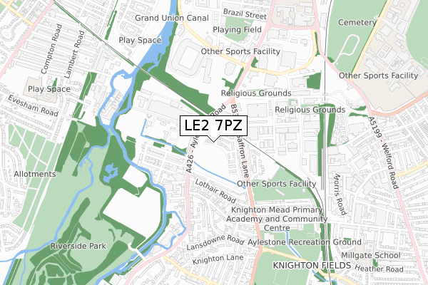 LE2 7PZ map - small scale - OS Open Zoomstack (Ordnance Survey)