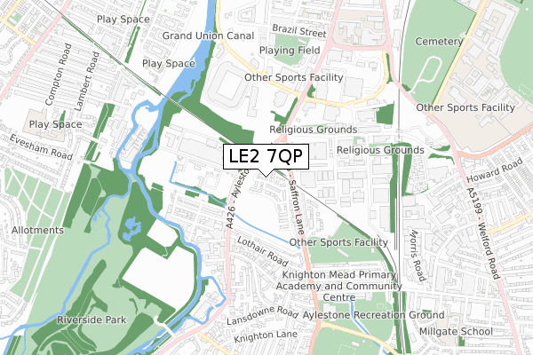 LE2 7QP map - small scale - OS Open Zoomstack (Ordnance Survey)