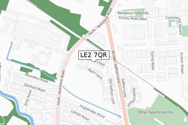 LE2 7QR map - large scale - OS Open Zoomstack (Ordnance Survey)