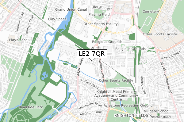 LE2 7QR map - small scale - OS Open Zoomstack (Ordnance Survey)