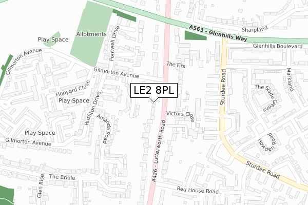 LE2 8PL map - large scale - OS Open Zoomstack (Ordnance Survey)