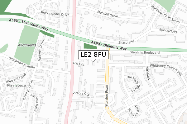 LE2 8PU map - large scale - OS Open Zoomstack (Ordnance Survey)