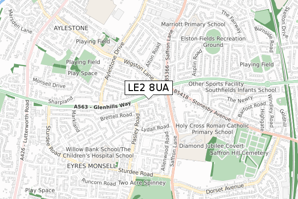 LE2 8UA map - small scale - OS Open Zoomstack (Ordnance Survey)