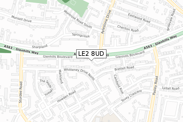 LE2 8UD map - large scale - OS Open Zoomstack (Ordnance Survey)