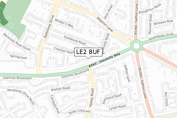 LE2 8UF map - large scale - OS Open Zoomstack (Ordnance Survey)