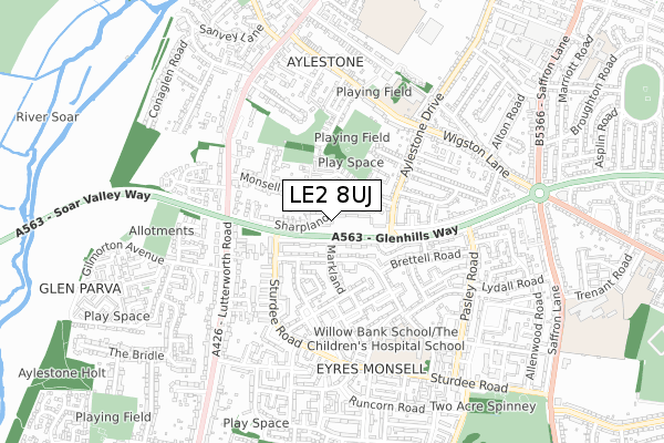 LE2 8UJ map - small scale - OS Open Zoomstack (Ordnance Survey)