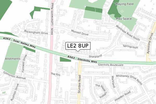 LE2 8UP map - large scale - OS Open Zoomstack (Ordnance Survey)