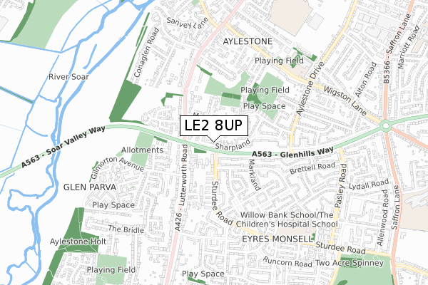 LE2 8UP map - small scale - OS Open Zoomstack (Ordnance Survey)