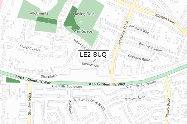 LE2 8UQ map - large scale - OS Open Zoomstack (Ordnance Survey)