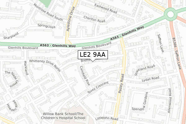 LE2 9AA map - large scale - OS Open Zoomstack (Ordnance Survey)