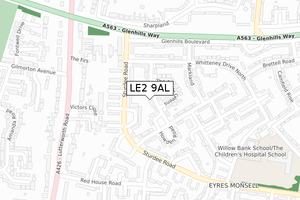 LE2 9AL map - large scale - OS Open Zoomstack (Ordnance Survey)