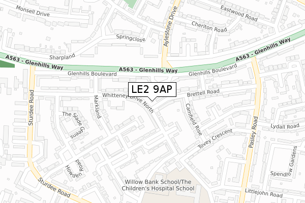 LE2 9AP map - large scale - OS Open Zoomstack (Ordnance Survey)