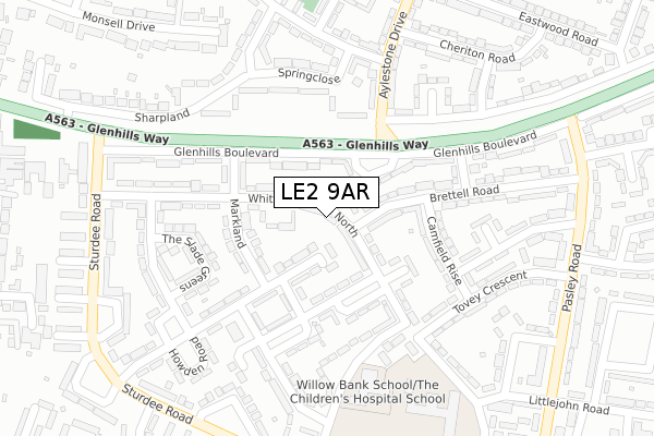 LE2 9AR map - large scale - OS Open Zoomstack (Ordnance Survey)