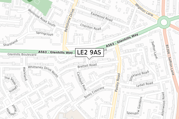 LE2 9AS map - large scale - OS Open Zoomstack (Ordnance Survey)