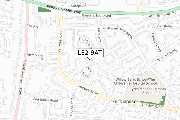 LE2 9AT map - large scale - OS Open Zoomstack (Ordnance Survey)
