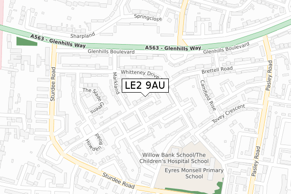 LE2 9AU map - large scale - OS Open Zoomstack (Ordnance Survey)