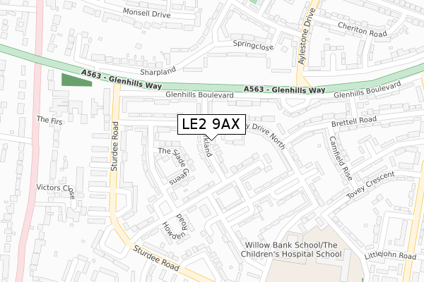 LE2 9AX map - large scale - OS Open Zoomstack (Ordnance Survey)