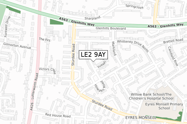 LE2 9AY map - large scale - OS Open Zoomstack (Ordnance Survey)