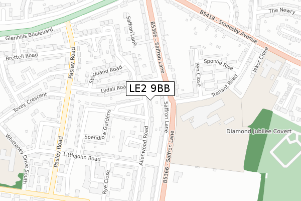 LE2 9BB map - large scale - OS Open Zoomstack (Ordnance Survey)