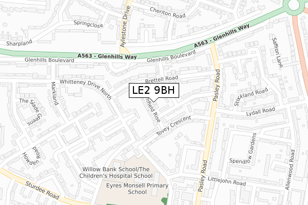 LE2 9BH map - large scale - OS Open Zoomstack (Ordnance Survey)