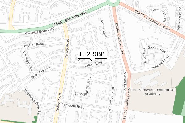 LE2 9BP map - large scale - OS Open Zoomstack (Ordnance Survey)