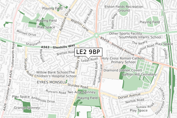 LE2 9BP map - small scale - OS Open Zoomstack (Ordnance Survey)