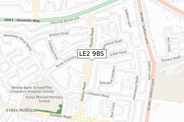 LE2 9BS map - large scale - OS Open Zoomstack (Ordnance Survey)