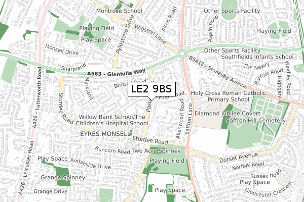 LE2 9BS map - small scale - OS Open Zoomstack (Ordnance Survey)
