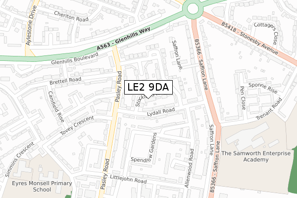 LE2 9DA map - large scale - OS Open Zoomstack (Ordnance Survey)