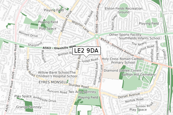 LE2 9DA map - small scale - OS Open Zoomstack (Ordnance Survey)