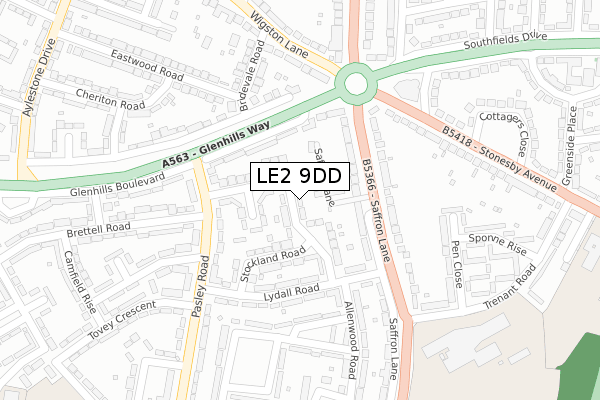 LE2 9DD map - large scale - OS Open Zoomstack (Ordnance Survey)