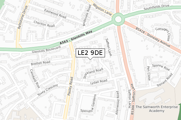 LE2 9DE map - large scale - OS Open Zoomstack (Ordnance Survey)