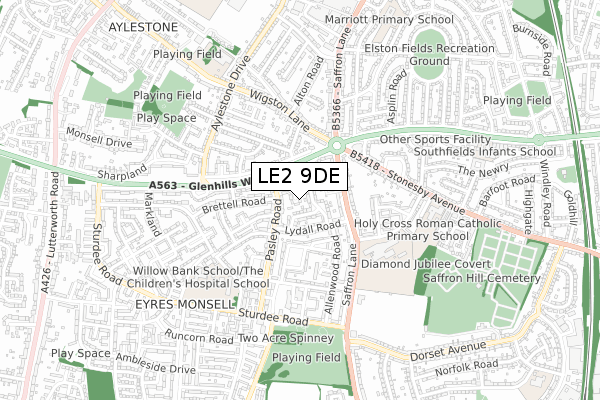 LE2 9DE map - small scale - OS Open Zoomstack (Ordnance Survey)