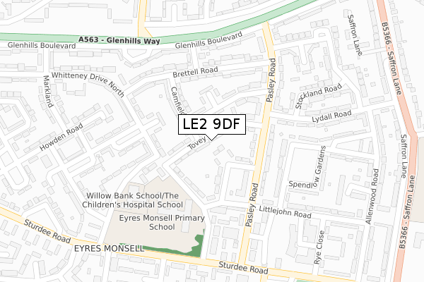 LE2 9DF map - large scale - OS Open Zoomstack (Ordnance Survey)