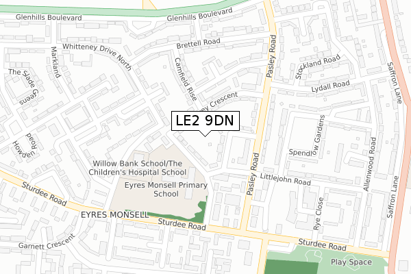 LE2 9DN map - large scale - OS Open Zoomstack (Ordnance Survey)