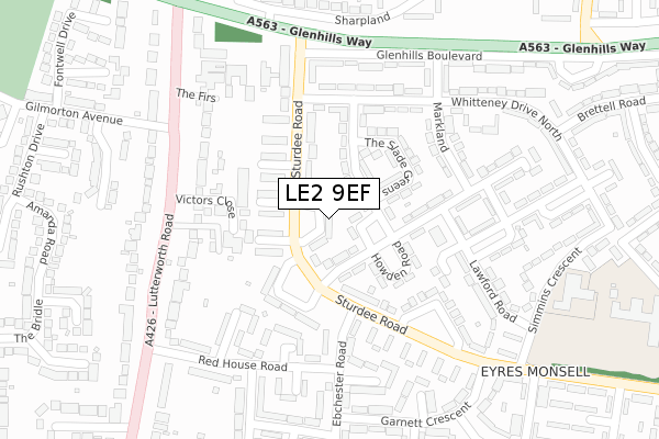 LE2 9EF map - large scale - OS Open Zoomstack (Ordnance Survey)