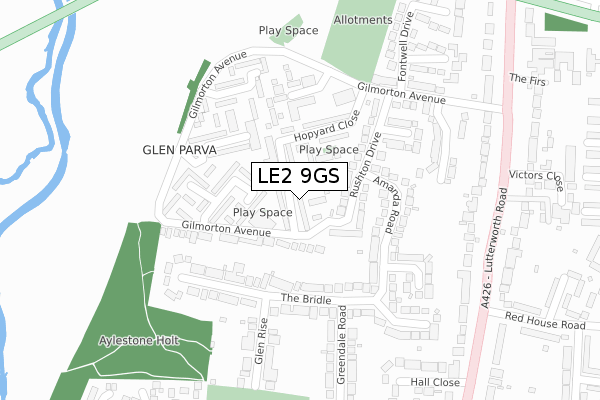 LE2 9GS map - large scale - OS Open Zoomstack (Ordnance Survey)