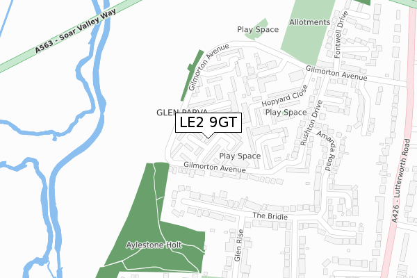 LE2 9GT map - large scale - OS Open Zoomstack (Ordnance Survey)