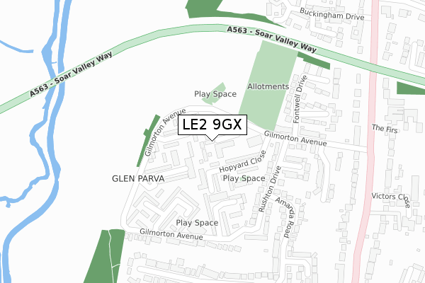 LE2 9GX map - large scale - OS Open Zoomstack (Ordnance Survey)