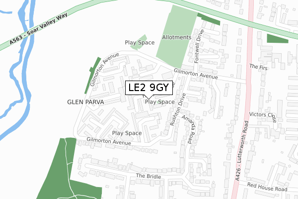 LE2 9GY map - large scale - OS Open Zoomstack (Ordnance Survey)